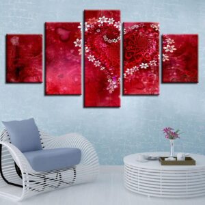 Romantic Red Heart - Abstract 5 Panel Canvas Art Wall Decor