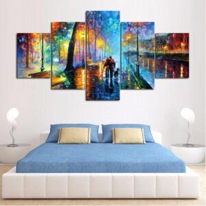Romantic River Walk - Abstract 5 Panel Canvas Art Wall Decor