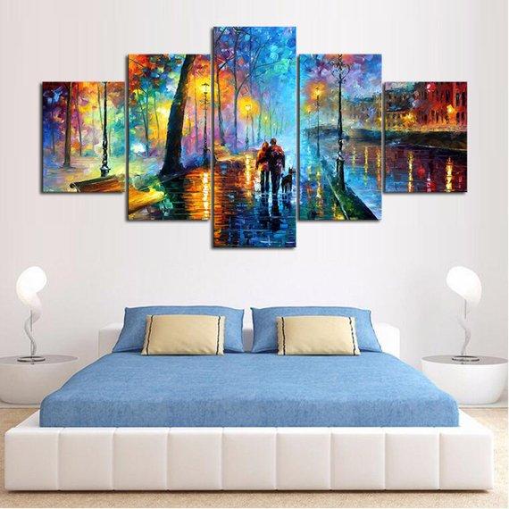 Romantic River Walk - Abstract 5 Panel Canvas Art Wall Decor Romantic River Walk - Abstract 5 Panel Canvas Art Wall Decor