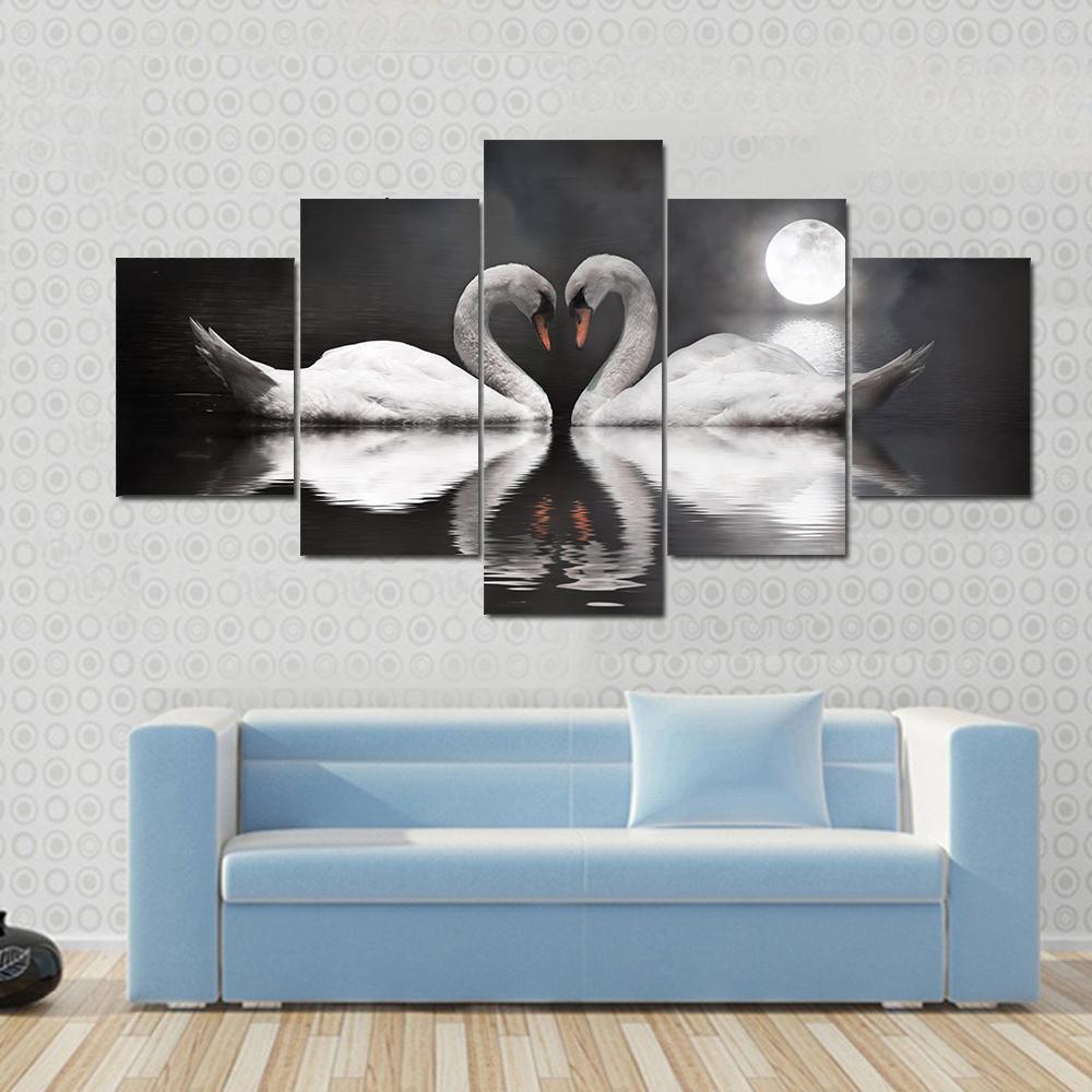 Romantic Swan During Valentine’S Day - Animal 5 Panel Canvas Art Wall Decor Romantic Swan During Valentine’S Day - Animal 5 Panel Canvas Art Wall Decor