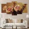 Rose Floral - Nature 5 Panel Canvas Art Wall Decor