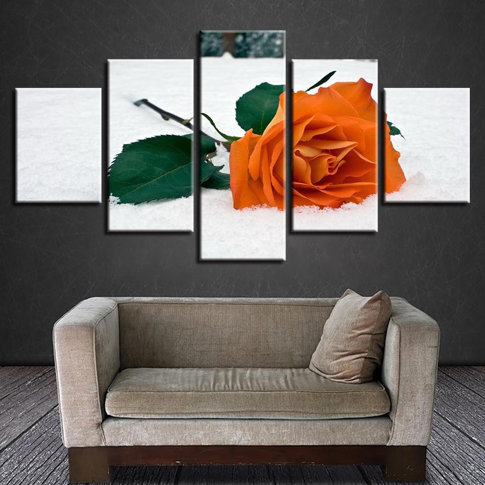 Rose Orange Flowers - Nature 5 Panel Canvas Art Wall Decor Rose Orange Flowers - Nature 5 Panel Canvas Art Wall Decor