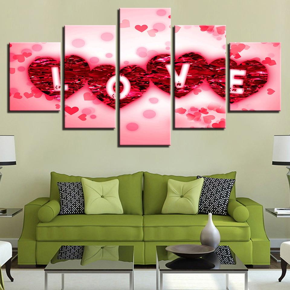 Rose Petals Love Heart - Abstract 5 Panel Canvas Art Wall Decor Rose Petals Love Heart - Abstract 5 Panel Canvas Art Wall Decor