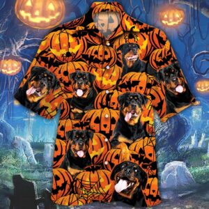 Rottweiler Dog Halloween Pumpkin Hawaiian Shirt
