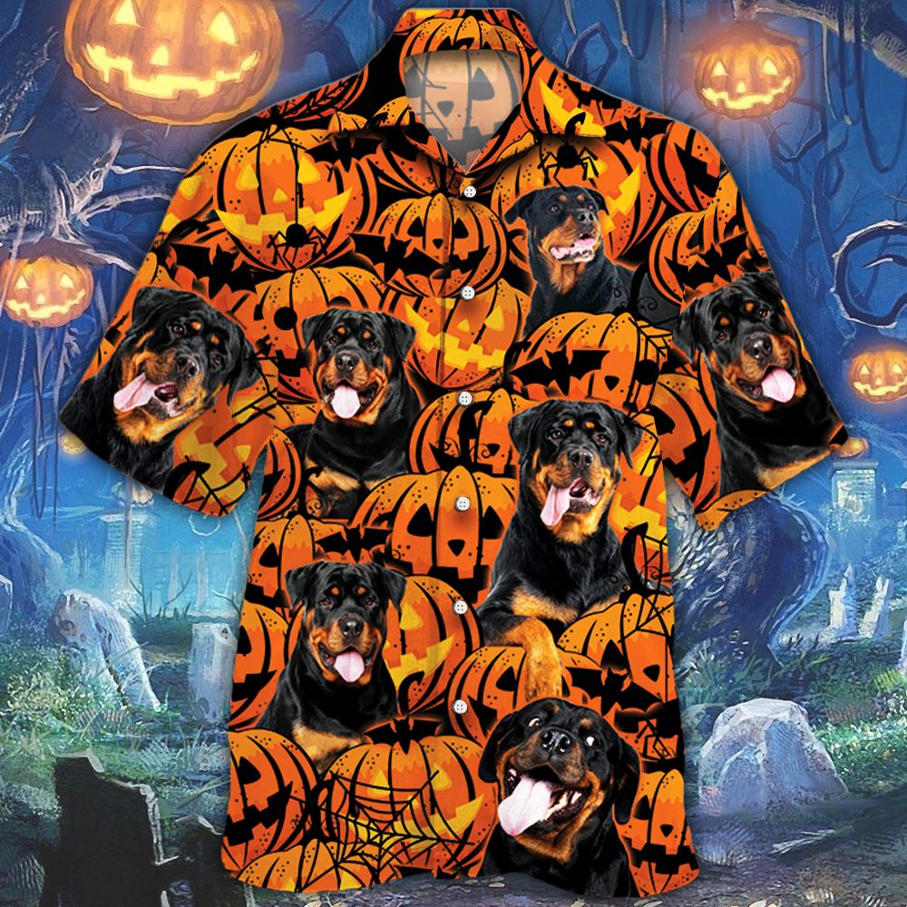 Rottweiler Dog Halloween Pumpkin Hawaiian Shirt Rottweiler Dog Halloween Pumpkin Hawaiian Shirt