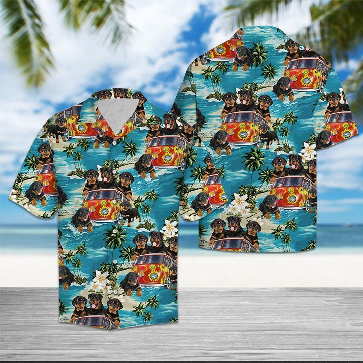 Rottweiler Hippie Hawaiian Shirt Summer Button Up Rottweiler Hippie Hawaiian Shirt Summer Button Up