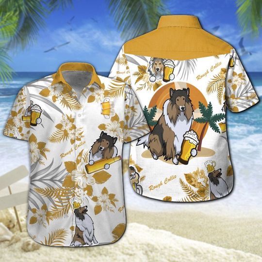 Rough Collie Bee Hawaiian Shirt Summer Button Up Rough Collie Bee Hawaiian Shirt Summer Button Up
