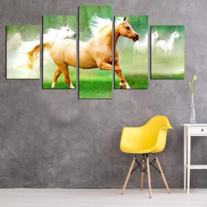 Running Horse 03 - Animal 5 Panel Canvas Art Wall Decor