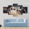 Running Horses In Desert Dust - Animal 5 Panel Canvas Art Wall Decor