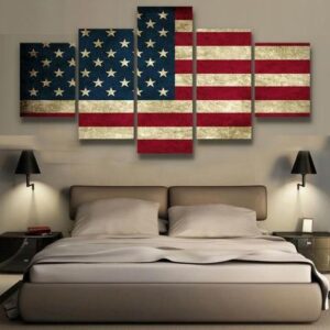 Rustic American Flag - Abstract 5 Panel Canvas Art Wall Decor