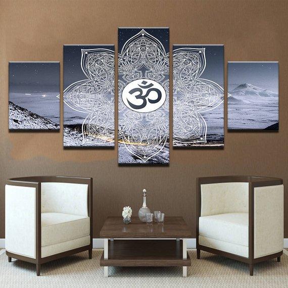 Sacred Om Mandala - Religion 5 Panel Canvas Art Wall Decor Sacred Om Mandala - Religion 5 Panel Canvas Art Wall Decor
