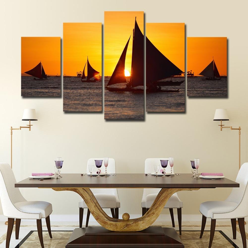Sailboat On The Sea Sunset - Space 5 Panel Canvas Art Wall Decor Sailboat On The Sea Sunset - Space 5 Panel Canvas Art Wall Decor