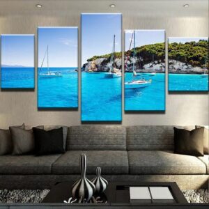 Sailboats In A Beautiful Tropical Cove - Space 5 Panel Canvas Art Wall Decor