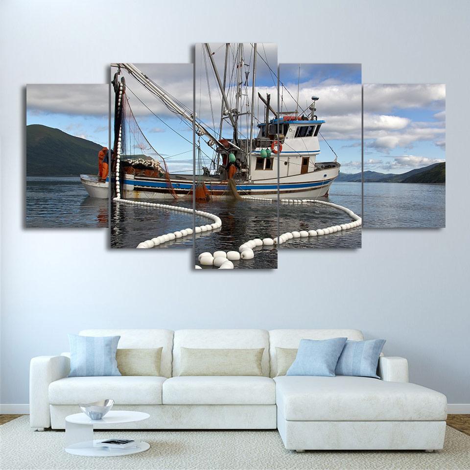 Sailing Boat 3 - Fishing 5 Panel Canvas Art Wall Decor Sailing Boat 3 - Fishing 5 Panel Canvas Art Wall Decor