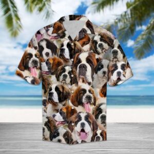 Saint Bernard Hawaiian Shirt Summer Button Up