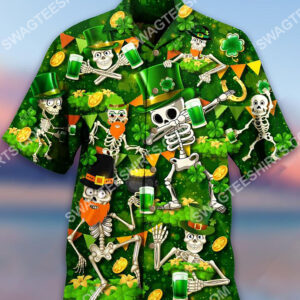 Saint Patrick’S Day Skeleton All Over Printing Hawaiian Shirt