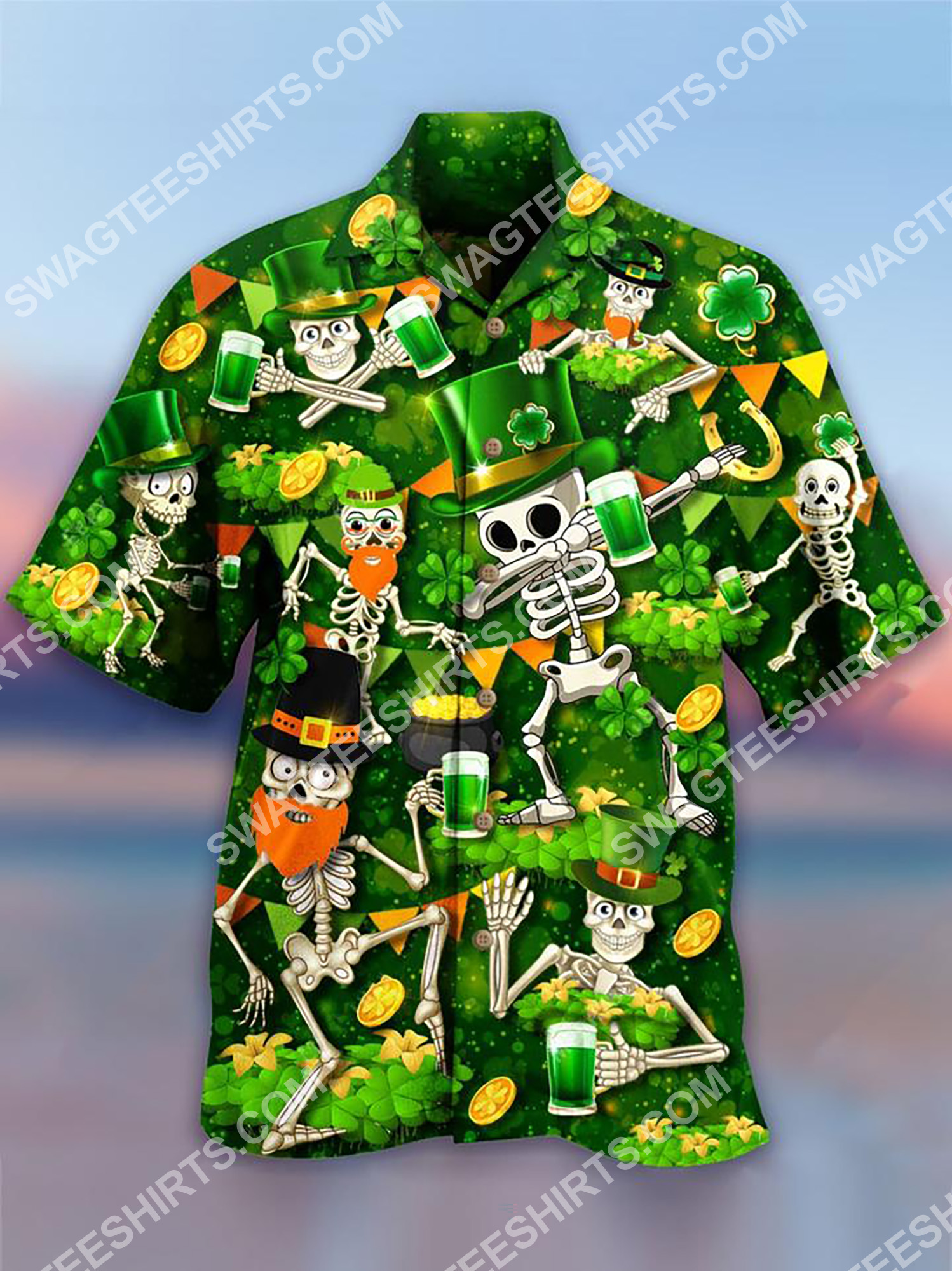 Saint Patrick’S Day Skeleton All Over Printing Hawaiian Shirt Saint Patrick’S Day Skeleton All Over Printing Hawaiian Shirt