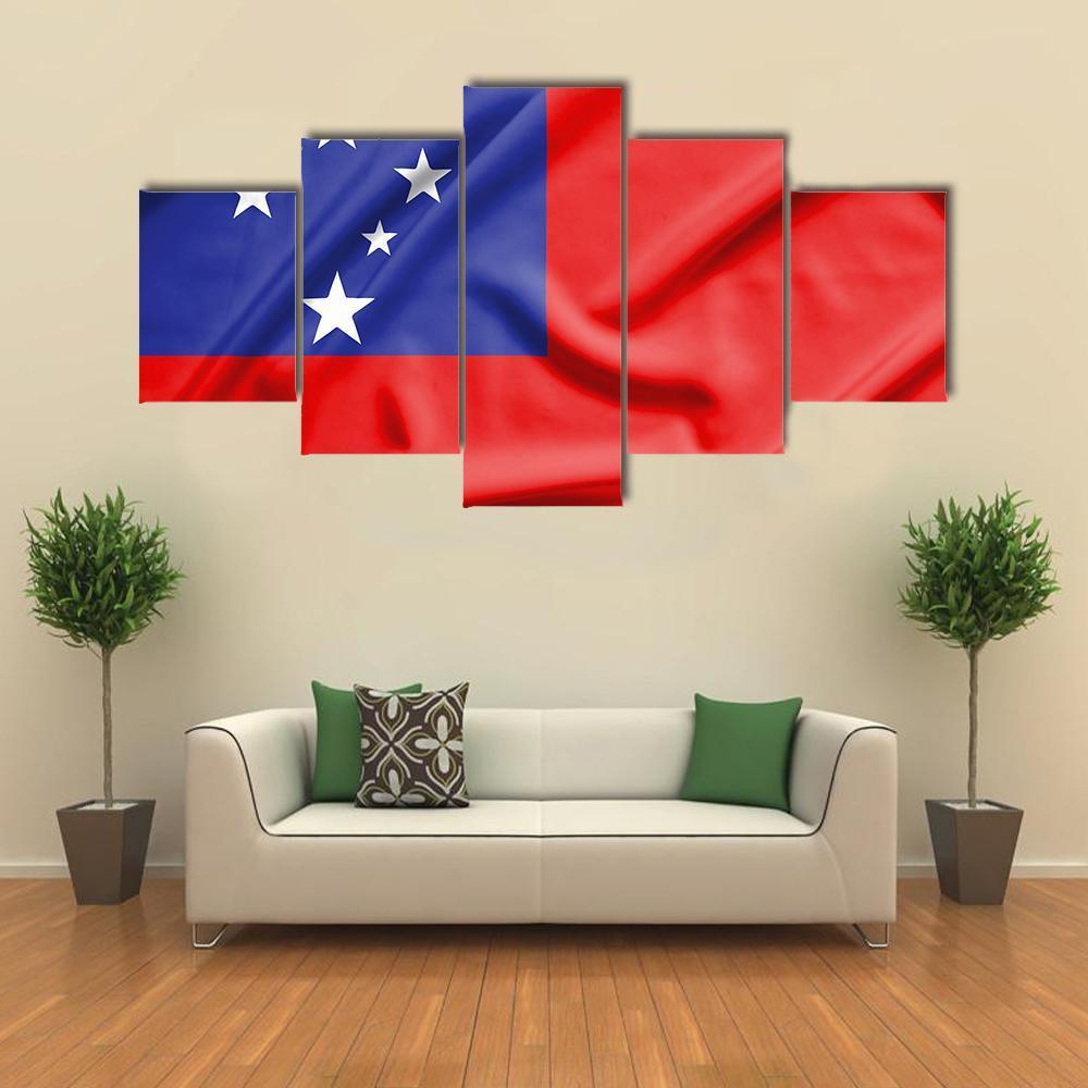 Samoa Flag On Silk Texture - Abstract 5 Panel Canvas Art Wall Decor Samoa Flag On Silk Texture - Abstract 5 Panel Canvas Art Wall Decor