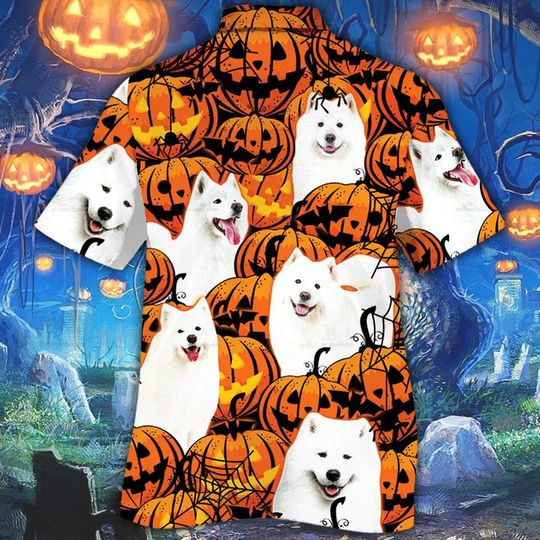 Samoyed Dog Halloween Pumpkin Hawaiian Shirt Samoyed Dog Halloween Pumpkin Hawaiian Shirt
