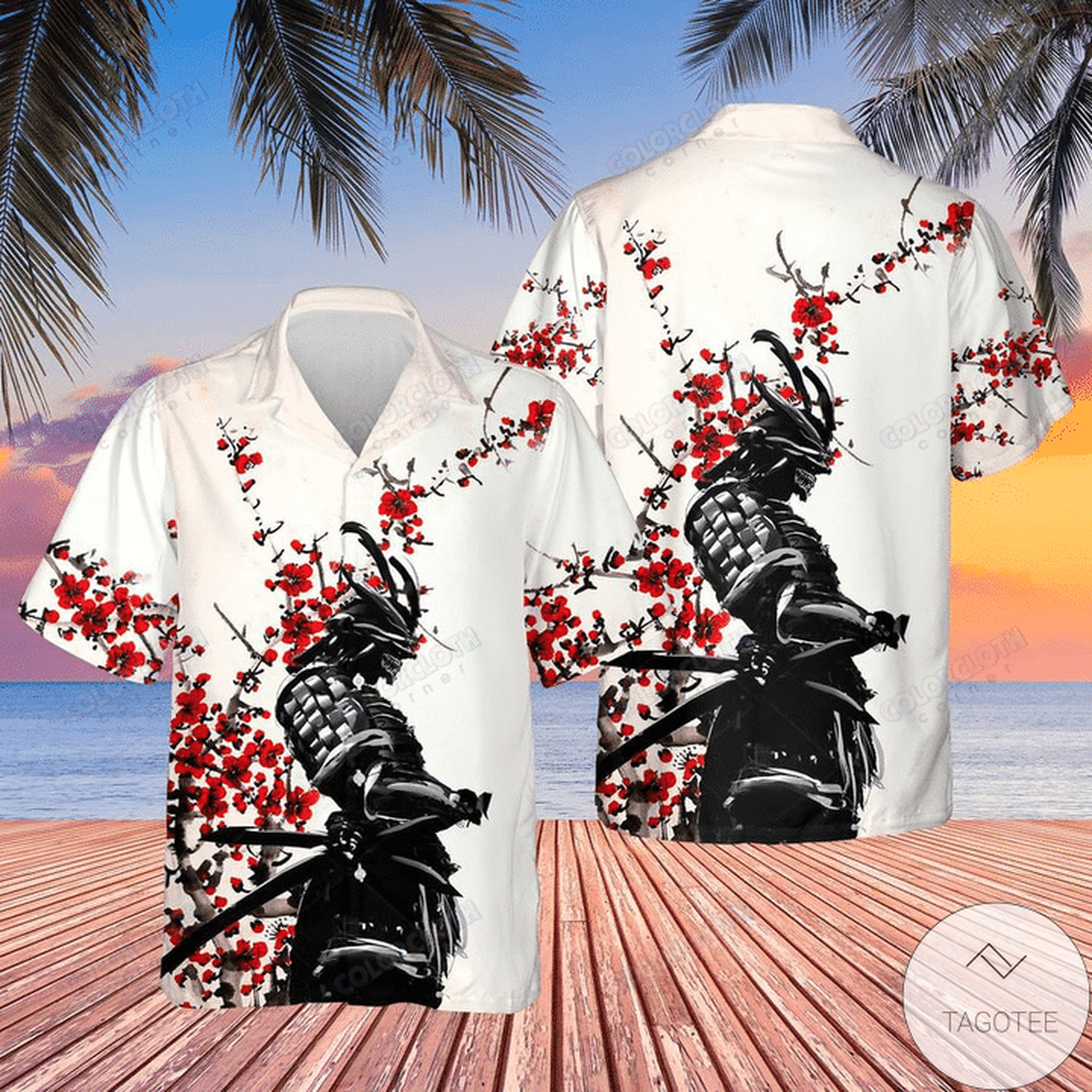 Samurai Warrior Red Flower Hawaiian Shirt Samurai Warrior Red Flower Hawaiian Shirt