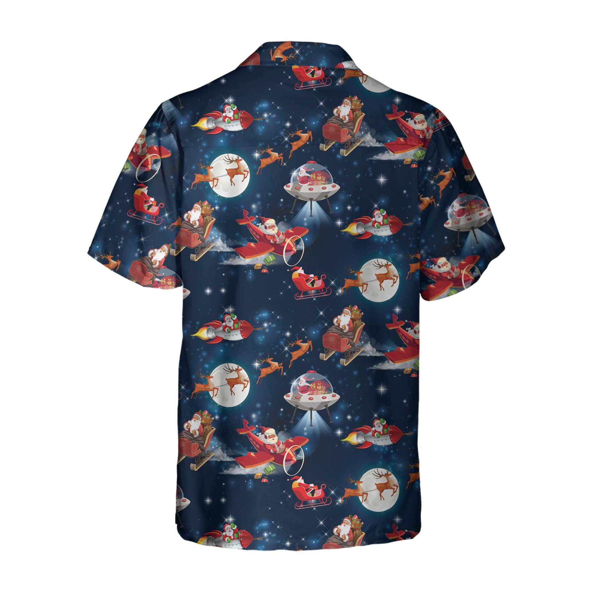 Santa Claus And Reindeer In Space Christmas Hawaiian Shirt Santa Claus And Reindeer In Space Christmas Hawaiian Shirt