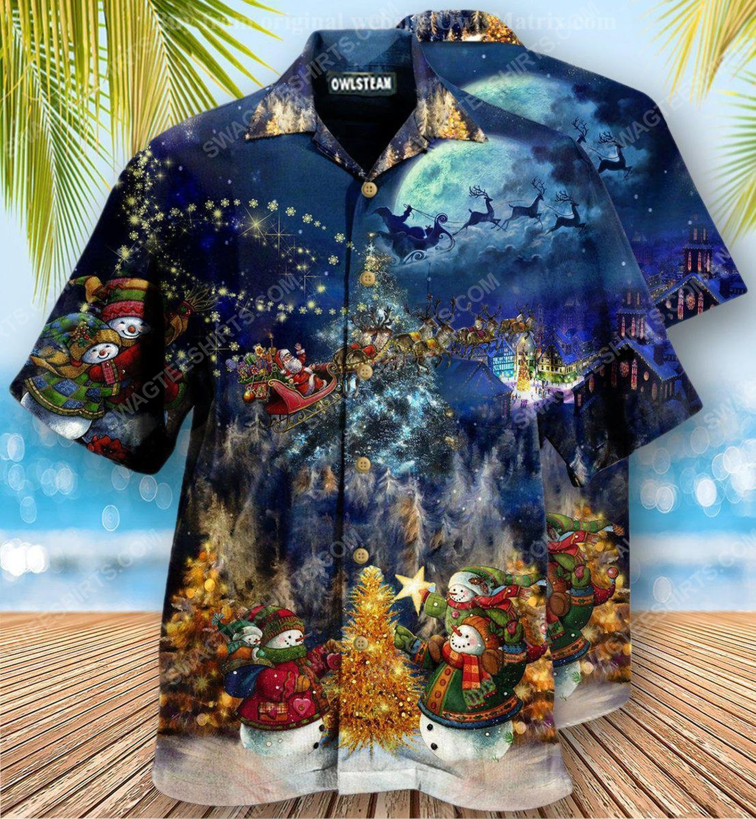 Santa Claus In Christmas Night Full Print Hawaiian Shirt Santa Claus In Christmas Night Full Print Hawaiian Shirt
