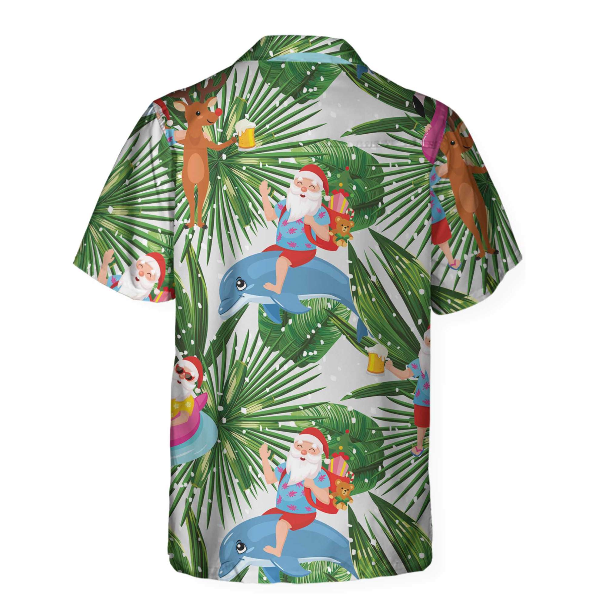 Santa Claus With Dolphin Tropical Christmas Hawaiian Shirt Santa Claus With Dolphin Tropical Christmas Hawaiian Shirt