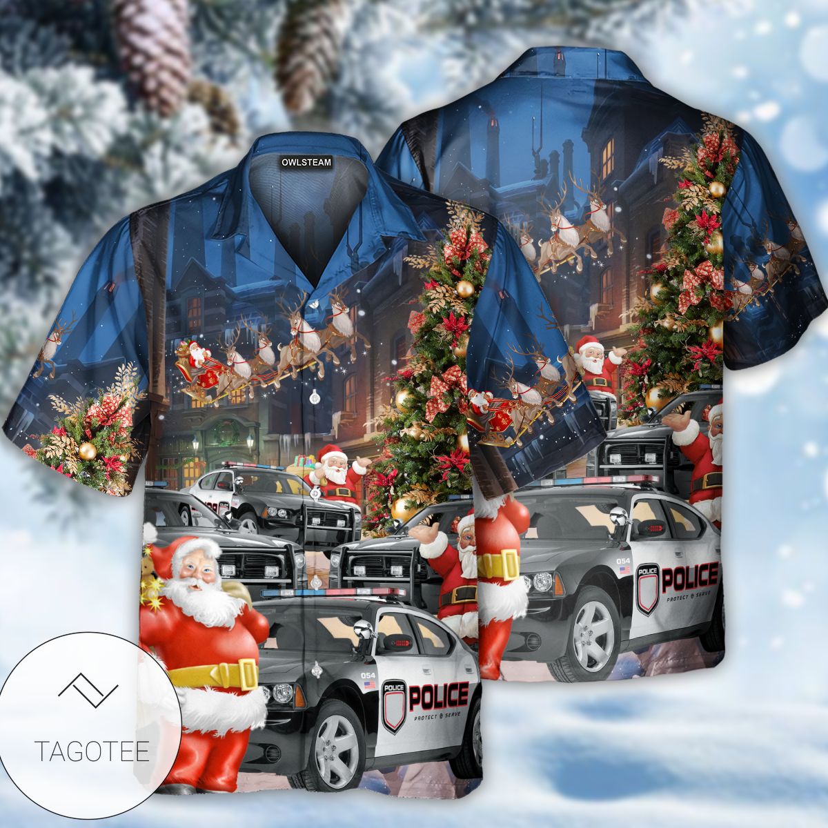 Santa Police Car Merry Christmas Hawaiian Shirt- Tagotee Santa Police Car Merry Christmas Hawaiian Shirt- Tagotee