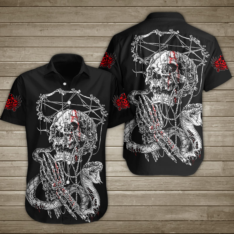 Satan Skull Pray With Snake Hawaiian Shirt Summer Button Up Satan Skull Pray With Snake Hawaiian Shirt Summer Button Up