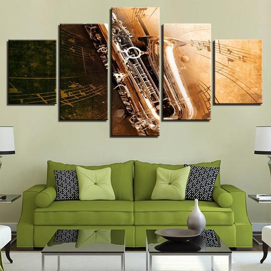 Saxophone And Sheet - Music 5 Panel Canvas Art Wall Decor Saxophone And Sheet - Music 5 Panel Canvas Art Wall Decor
