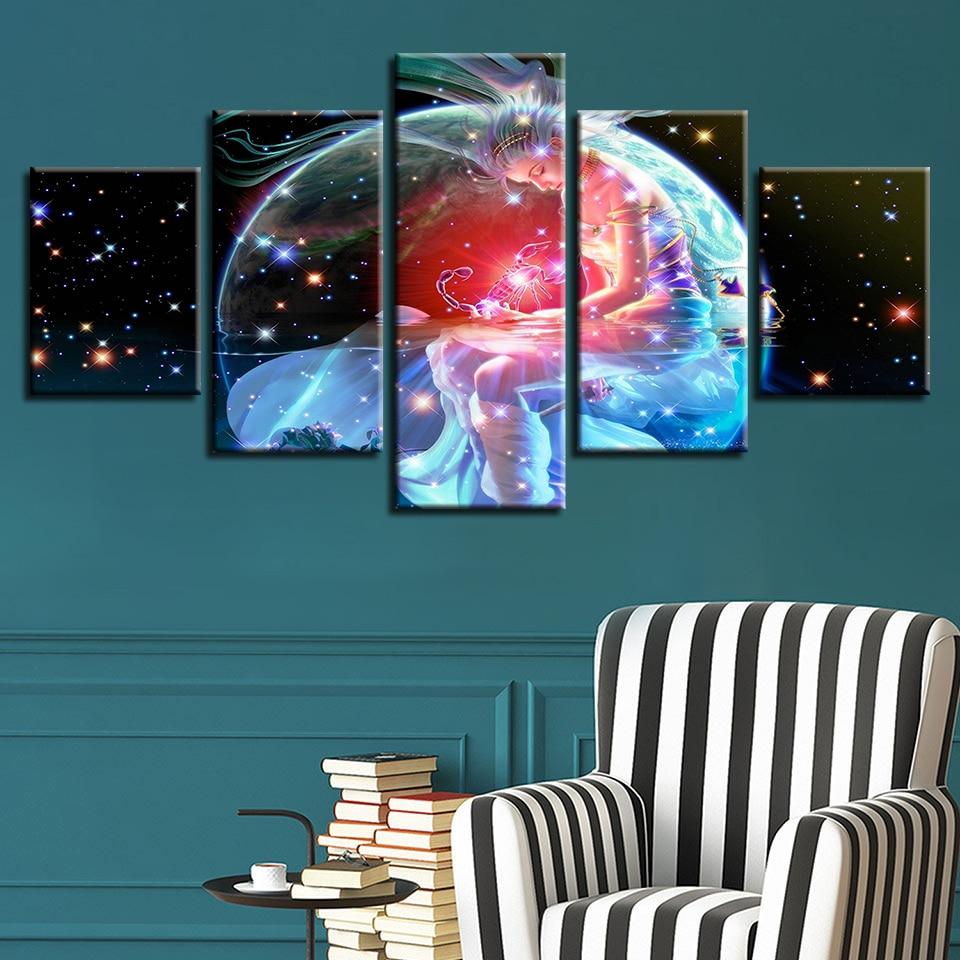 Scorpio Zodiac Astrological Sign - Abstract 5 Panel Canvas Art Wall Decor Scorpio Zodiac Astrological Sign - Abstract 5 Panel Canvas Art Wall Decor