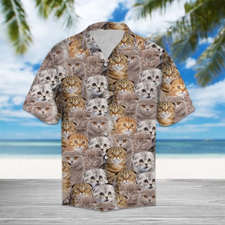 Scottish Fold Hawaiian Shirt Summer Button Up Scottish Fold Hawaiian Shirt Summer Button Up