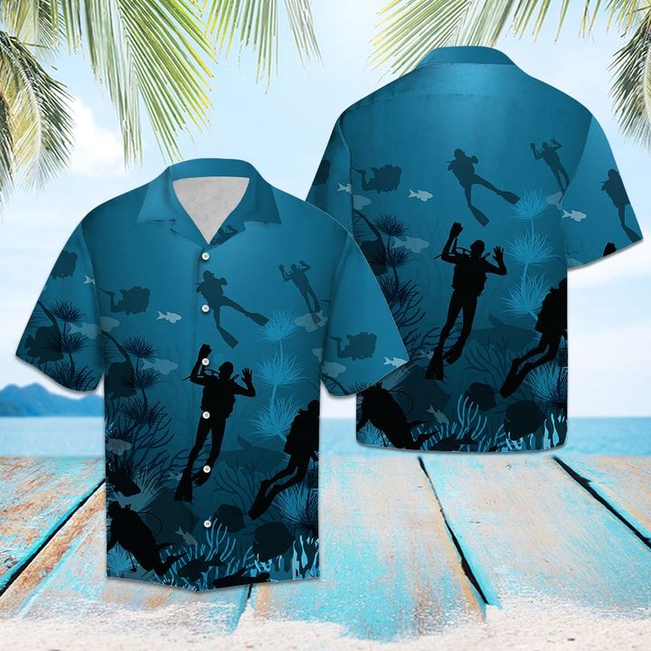 Scuba Diving Hawaiian Shirt Summer Button Up Scuba Diving Hawaiian Shirt Summer Button Up