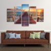 Sea Bridge Sunset Sunshine - Nature 5 Panel Canvas Art Wall Decor