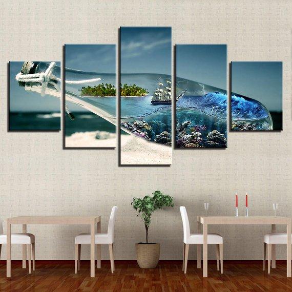 Sea In The Botlle 2 - Abstract 5 Panel Canvas Art Wall Decor Sea In The Botlle 2 - Abstract 5 Panel Canvas Art Wall Decor