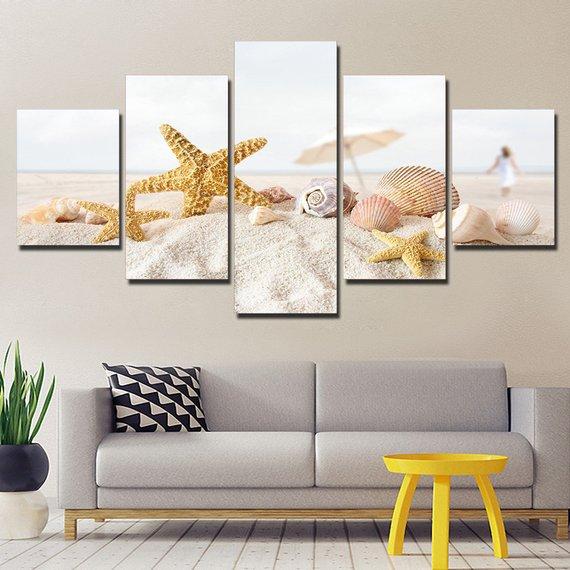 Sea Shell Beach 02 - Nature 5 Panel Canvas Art Wall Decor Sea Shell Beach 02 - Nature 5 Panel Canvas Art Wall Decor