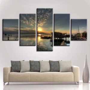 Sea Ship Sunset - Space 5 Panel Canvas Art Wall Decor