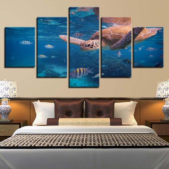 Sea Turtle Dive 01 - Animal 5 Panel Canvas Art Wall Decor Sea Turtle Dive 01 - Animal 5 Panel Canvas Art Wall Decor