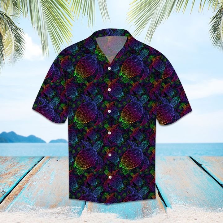 Sea Turtle In Psychedelic Multicolor Colors Hawaiian Shirt Summer Button Up Sea Turtle In Psychedelic Multicolor Colors Hawaiian Shirt Summer Button Up