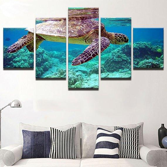 Sea Turtle Reef 01 - Animal 5 Panel Canvas Art Wall Decor Sea Turtle Reef 01 - Animal 5 Panel Canvas Art Wall Decor