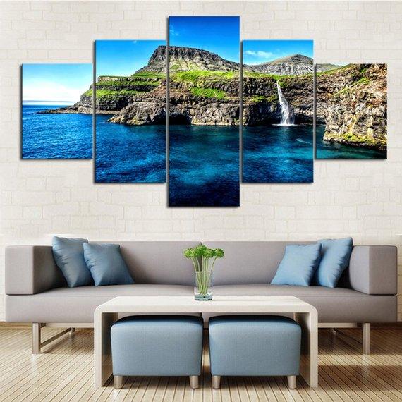 Sea Waterfall - Space 5 Panel Canvas Art Wall Decor Sea Waterfall - Space 5 Panel Canvas Art Wall Decor