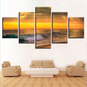 Sea Wave Sunrise - Space 5 Panel Canvas Art Wall Decor