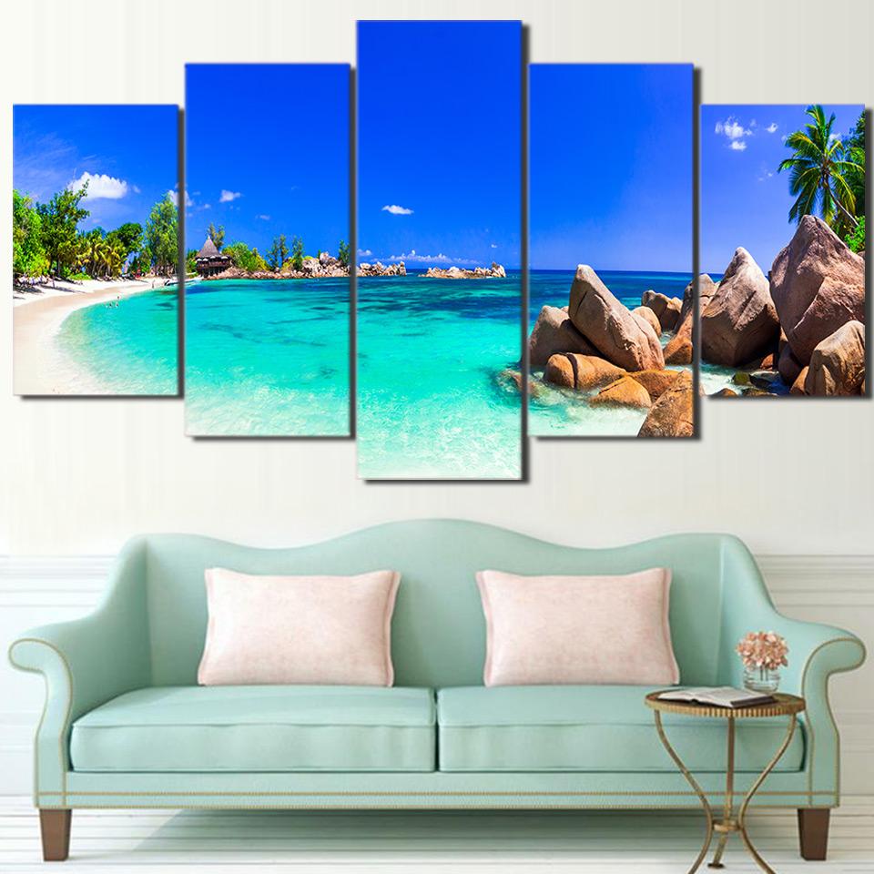 Seascape Blue Island - Nature 5 Panel Canvas Art Wall Decor Seascape Blue Island - Nature 5 Panel Canvas Art Wall Decor
