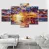 Seascape Graffiti Sailboat - Abstract 5 Panel Canvas Art Wall Decor