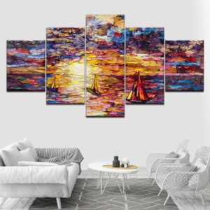 Seascape Graffiti Sailboat - Abstract 5 Panel Canvas Art Wall Decor