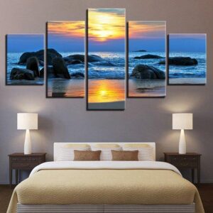 Seascape Sunrise 01 - Space 5 Panel Canvas Art Wall Decor