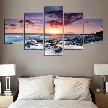Seascape Sunset - Nature 5 Panel Canvas Art Wall Decor Seascape Sunset - Nature 5 Panel Canvas Art Wall Decor