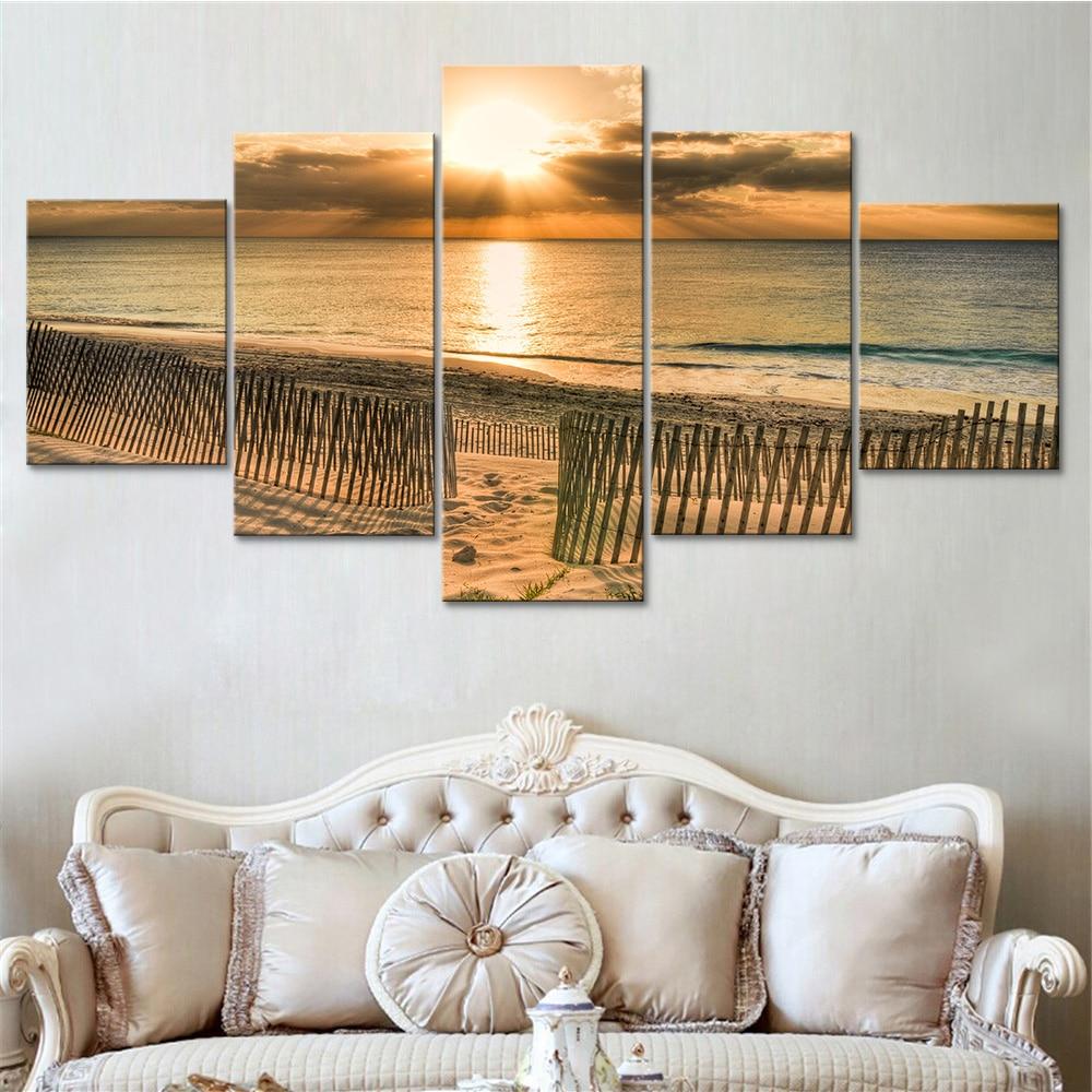 Seaside Sunrise Beach - Space 5 Panel Canvas Art Wall Decor Seaside Sunrise Beach - Space 5 Panel Canvas Art Wall Decor