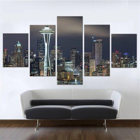 Seattle City View Split - Nature 5 Panel Canvas Art Wall Decor Seattle City View Split - Nature 5 Panel Canvas Art Wall Decor