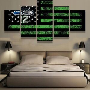 Seattle Seahawks American Flag - Abstract 5 Panel Canvas Art Wall Decor